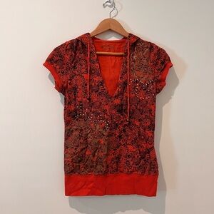 Maurices Red Floral Hoodie Top